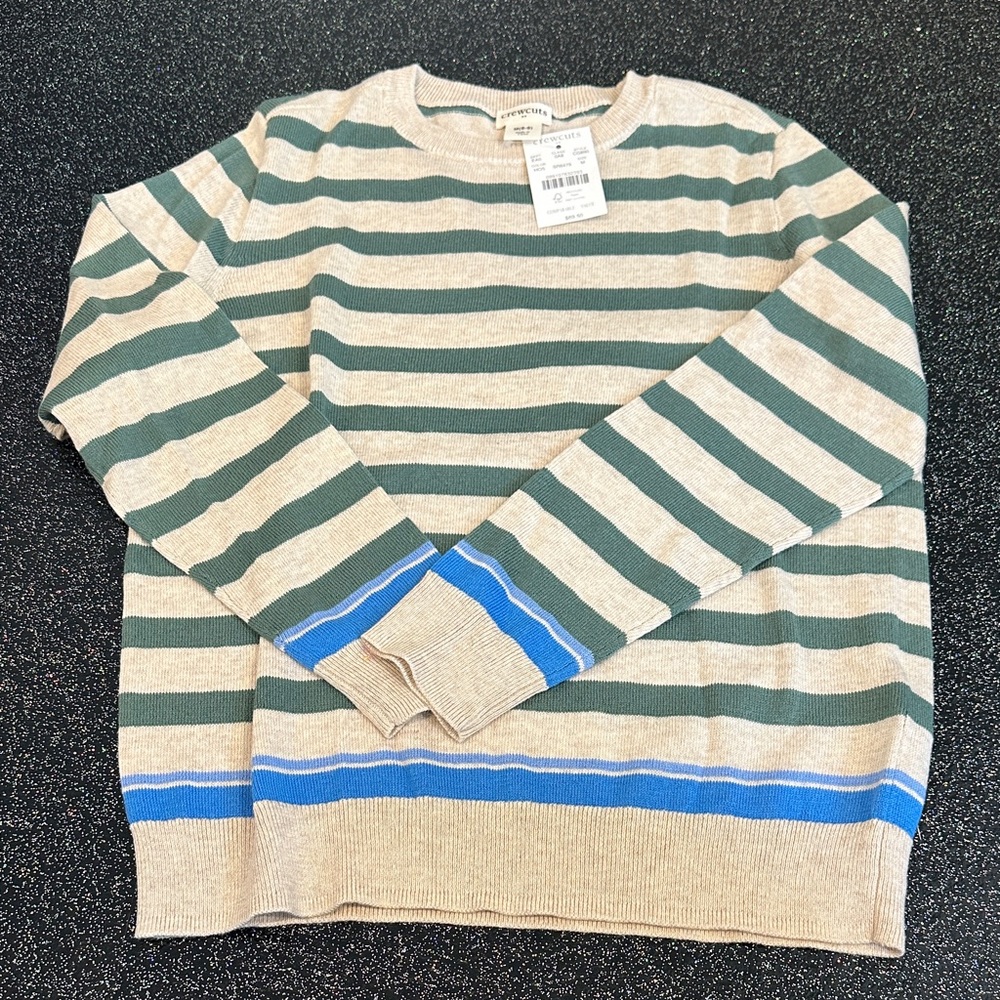NWT: Crewcuts Green and Blue Striped Kids Sweater